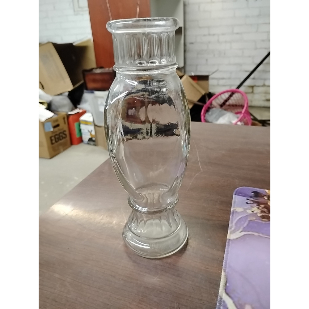 VINTAGE 9.75" WHEATON CLEAR GLASS BOTTLE Ribbed TOP & BOTTOM